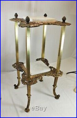 Antique Brass & Marble Plant Stand Metal 2 Tier Ornate Side Table Fern Stand