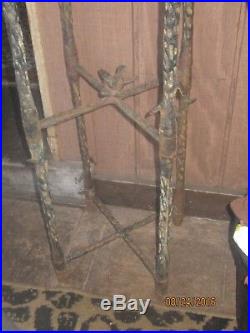 Antique Cast Iron Plant Stand And Bird On Metal Bars