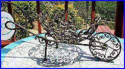 Antique Cast Wrought iron plant stand Filigree Wire Holder Ornate Wheel Barrel