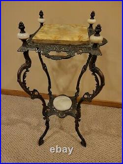 Antique French Copper Gilt Iron 2 Tier Onyx Ornate Plant Stand 19th Century VTG