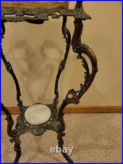 Antique French Copper Gilt Iron 2 Tier Onyx Ornate Plant Stand 19th Century VTG