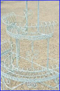 Antique French Victorian 3 Tier Blue Iron Wire Metal Planter Plant Stand