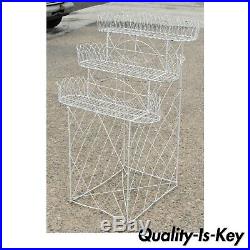 Antique French Victorian 3 Tier White Iron Wire Metal Planter Plant Stand