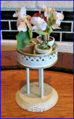 Antique German Marklin miniature white & gilt round tin Plant Stand