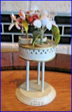 Antique German Marklin miniature white & gilt round tin Plant Stand