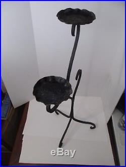 Antique Hand Forged Metal Plant Stand Unique Heavy Black Iron Rare
