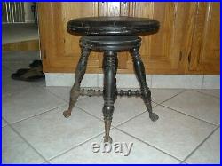 Antique Holtzman Adjustable Piano Stool Ball/Claw Feet Rustic Décor/ Plant Stand