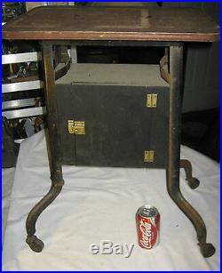 Antique Industrial Leg Box Humidor Wood Cast Iron Castor Wheel Table Plant Stand