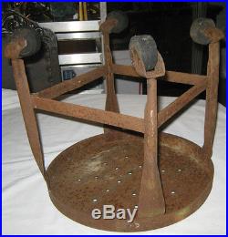 Antique Industrial Metal Castor Wheel Garden Plant Stand Table Chair Art Stool