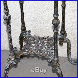 Antique Large Cast Iron Plant Stand Table Ornate With Onyx Insert Top