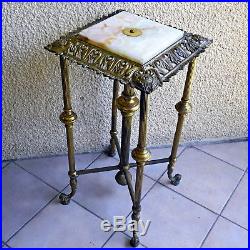 Antique Large Plant Oil Lamp Stand Table Ornate Brass Metal Onyx Insert