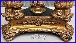 Antique Neoclassical Marble Top Gilt Metal 34 Tall Plant Stand Pedestal c. 1920
