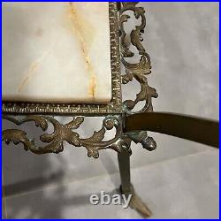 Antique Ornate Victorian Gold Tone Gilt Plant Stand With Marble Top & Shelf
