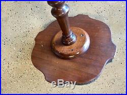 Antique Pedestal Maghogany Plant Stand Vintage Side Table / Metal filigree edge