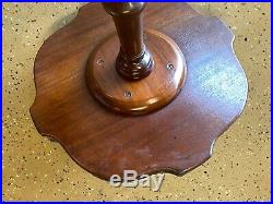 Antique Pedestal Maghogany Plant Stand Vintage Side Table w metal filigree edge