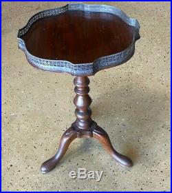 Antique Pedestal Maghogany Plant Stand Vintage Side Table w metal filigree edge