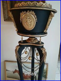 Antique Pedestal Planter Plant Stand French Wood Ornated Metal Insects 51 Tall