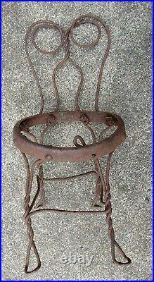 Antique Primitive Child's Metal Twisted Wire Back Leg Chair Planter / Yard Art