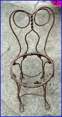 Antique Primitive Child's Metal Twisted Wire Back Leg Chair Planter / Yard Art