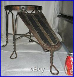 Antique Primitive USA Twisted Metal Wire Wood Shoe Shine Stool Bench Plant Stand