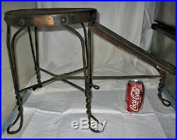 Antique Primitive USA Twisted Metal Wire Wood Shoe Shine Stool Bench Plant Stand