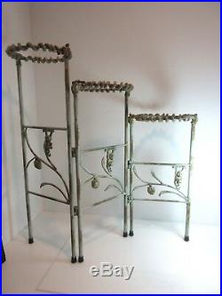 Antique RUSTIC ART DECO Metal Folding Plant Stand 3 Tier MONKEY HORSE ROPE