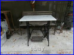 Antique SINGER SEWING MACHINE BASE Table Plant Stand W ITALIAN MARBLE TOP LPUO