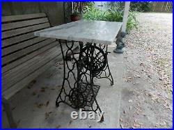 Antique SINGER SEWING MACHINE BASE Table Plant Stand W ITALIAN MARBLE TOP LPUO