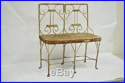Antique Shabby French Rustic Chic Miniature Iron Garden Bench Plant Holder Stand