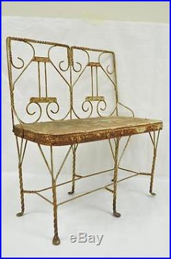 Antique Shabby French Rustic Chic Miniature Iron Garden Bench Plant Holder Stand