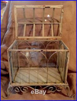 Antique Terrarium Metal Vintage Glass Stand Hinged Plant Stand Tabletop