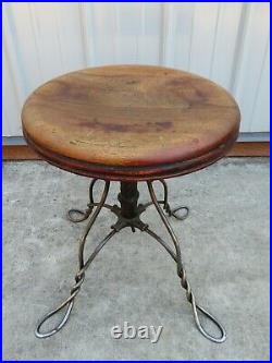 Antique VICTORIAN WIRE LEG PIANO STOOL Organ Bench MUSIC SEAT Table Plant Stand
