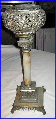 Antique Victorian Bradley Hubbard Cast Iron Oil Lamp Stand Flower Plant Holder