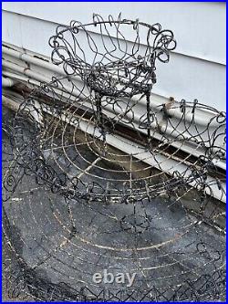 Antique Victorian Demilune Metal Wire 3 Tier Plant Stand
