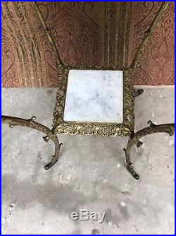 Antique Victorian Filigree Cast Iron, Brass & Onyx Marbl2 Tier Table Plant Stand