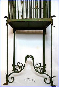 Antique Victorian Indoor/Outdoor Two Part Iron Bird Cage Plant Stand Decor