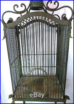 Antique Victorian Indoor/Outdoor Two Part Iron Bird Cage Plant Stand Decor