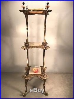 Antique Victorian Ornate Onyx Brass Bronze 3 Tier Plant Stand Planter Table