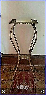 Antique Victorian Ornate Onyx Metal Plant Stand Planter Table