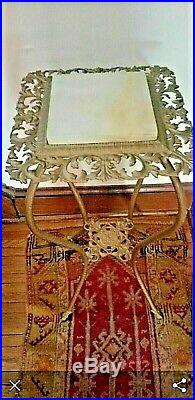 Antique Victorian Ornate Onyx Metal Plant Stand Planter Table