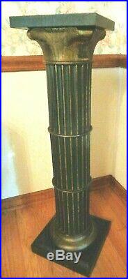 Antique Victorian Pedestal Metal Plant Bust Stand Fluted Pillar Column Brass 36