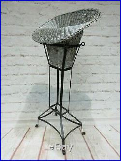 Antique Vintage Victorian Plant/Flower Stand Wrought Iron with Wicker Basket