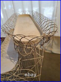 Antique Wire 2 Tier Plant Stand With TRAYS 38W Very Nice Original Metal Feet