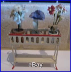 Antique doll house miniature German white red metal plant stand