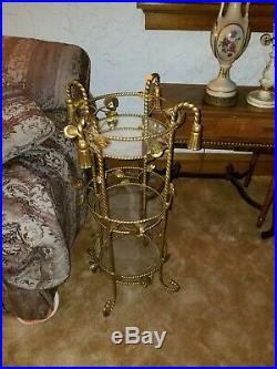 Antique furniture Metal Glass Plant Stand rose pedal detail 3 tier old table