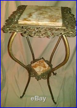 Antique metal brass and and marble decorative fern plant stand