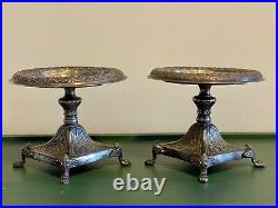 Antique ornate silver footed pedestal stand for plants, candles, desserts