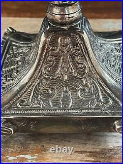 Antique ornate silver footed pedestal stand for plants, candles, desserts