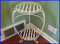 Antique vtg white twisted metal table shelf plant stand rusty shabby perfection