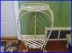 Antique vtg white twisted metal table shelf plant stand rusty shabby perfection